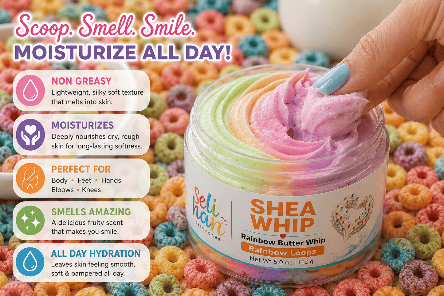 Shea Whip Body Butter Cream - Rainbow Loops - Seli Han Skincare 