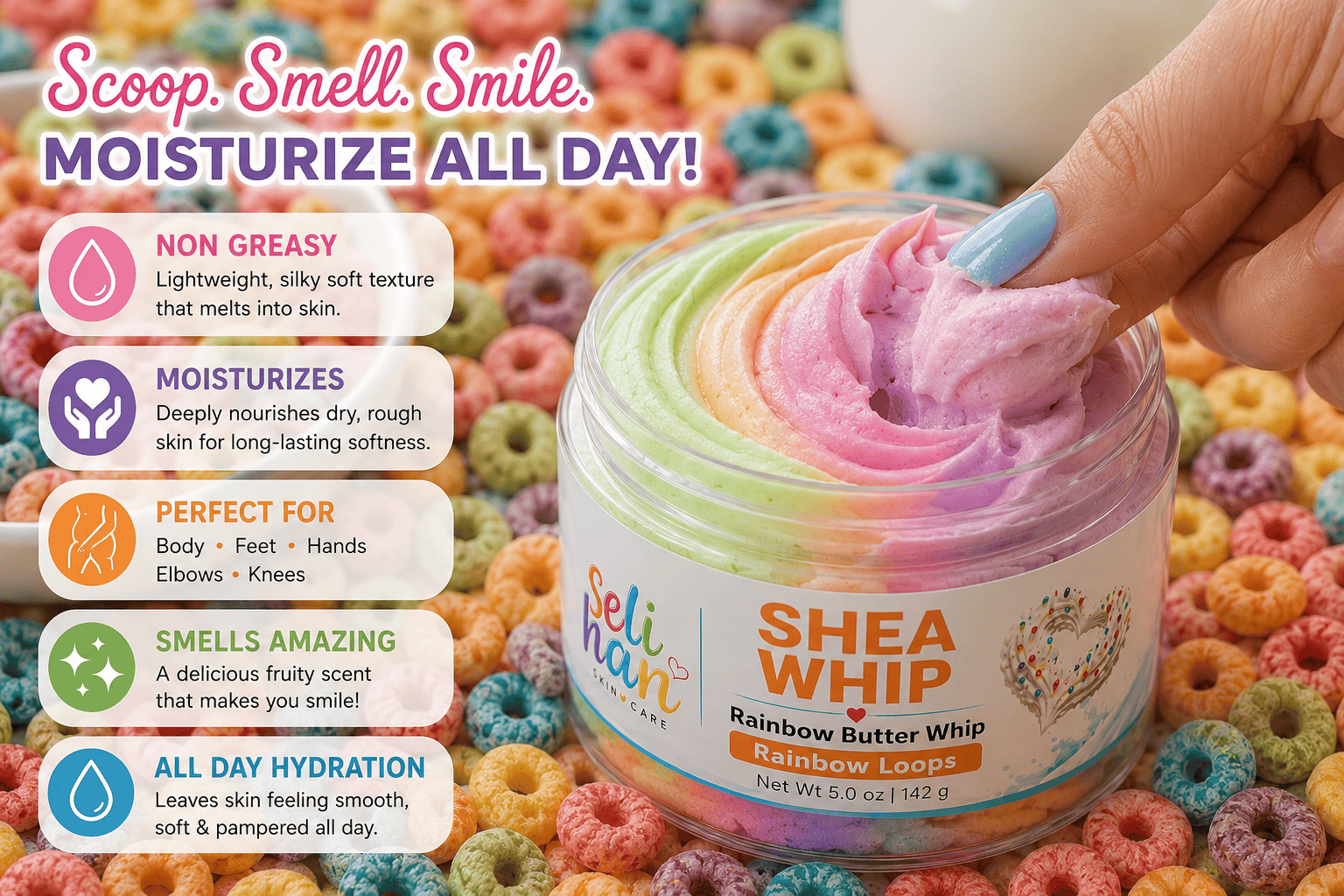 Shea Whip Body Butter Cream - Rainbow Loops - Seli Han Skincare 